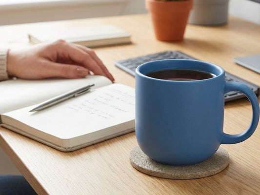 Kvxn Matte Blue Ceramic Tea Mug Wide Handle