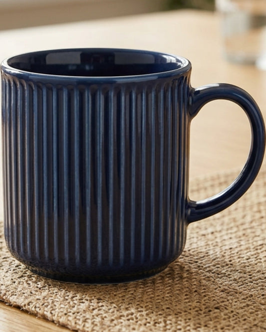 Kvxn Ribbed Porcelain Mug 300 ml Navy - Lifestyle view